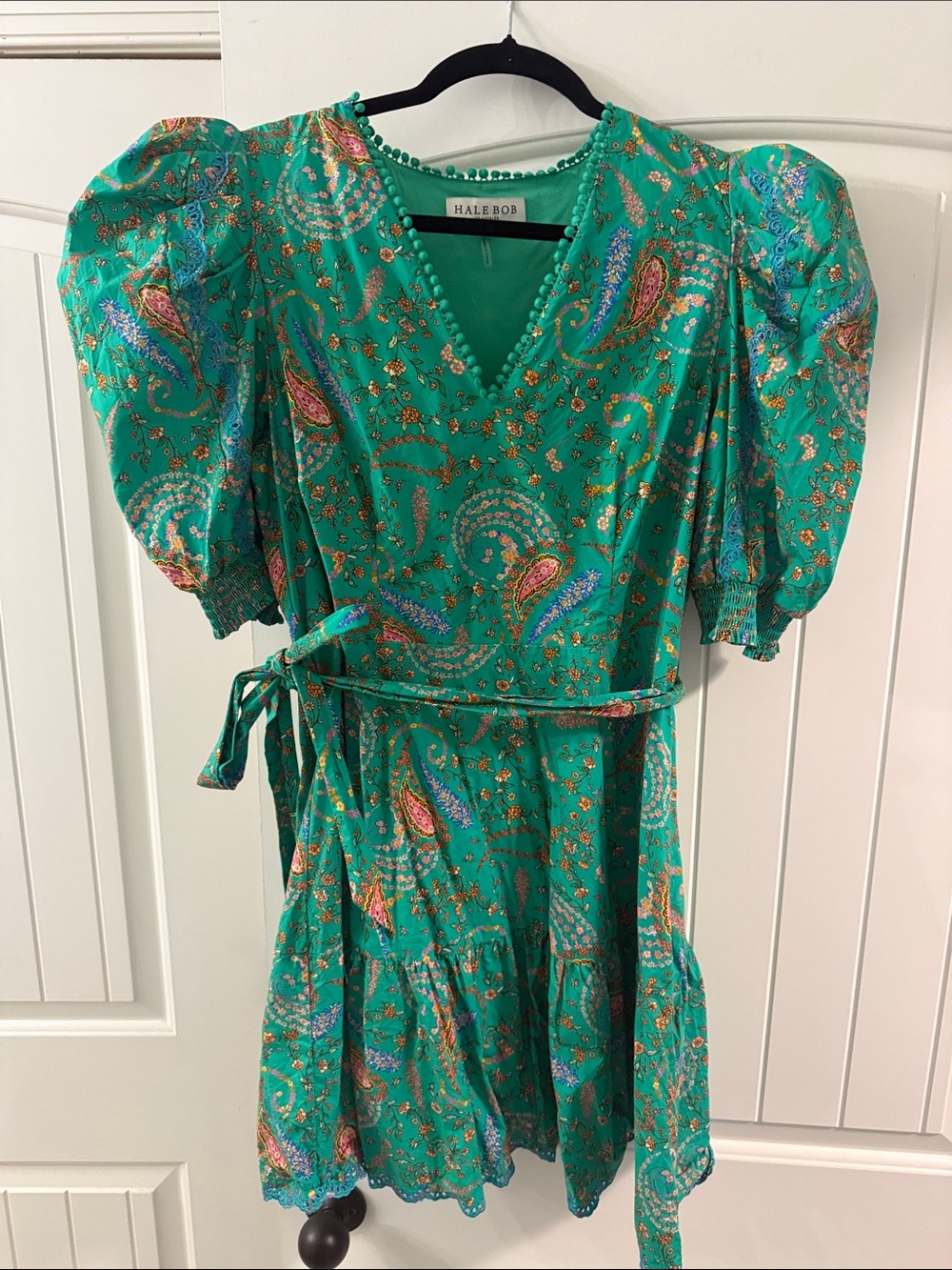 Hale Bob Teal Paisley Wrap Mini Dress